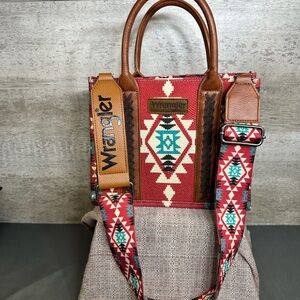 Wrangler Southwestern Aztec Canvas Tote Crossbody Burgundy Red guitar strap
